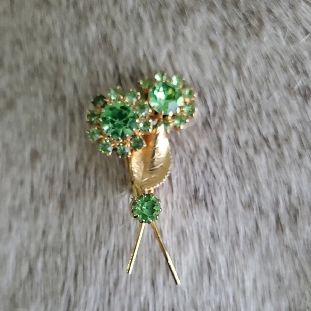 Vintage Green and Gold Floral Bouquet Brooch